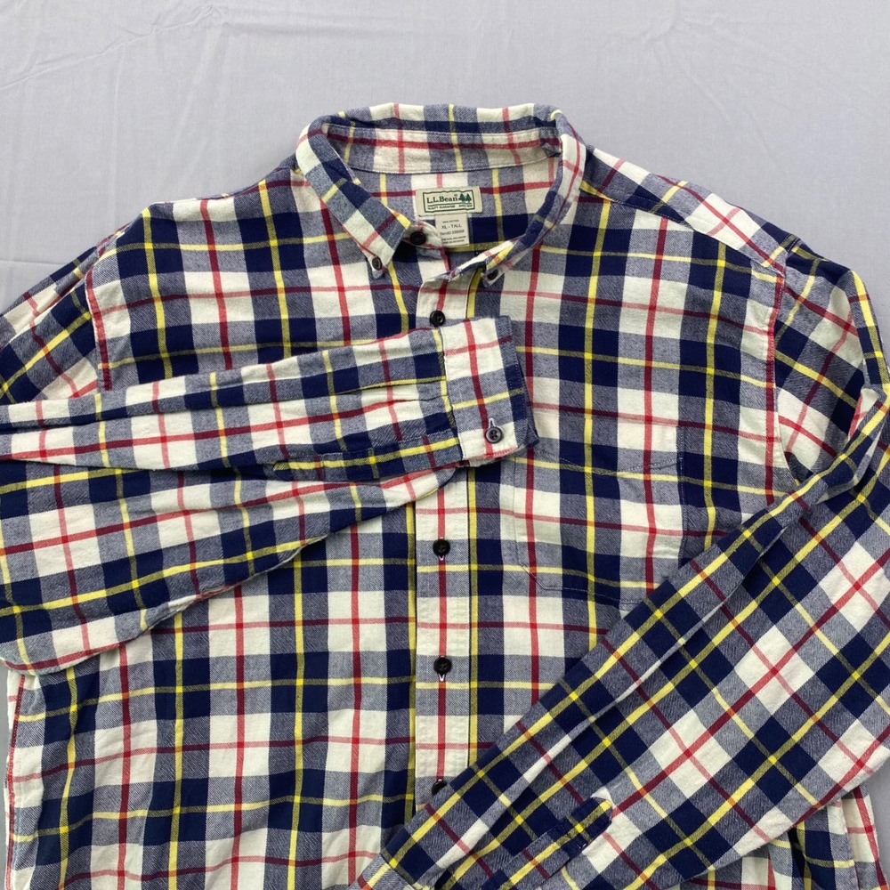 L.L. LL Bean Scotch Plaid Flannel Shirt Mens XL Tall Blue Red Yellow Button Down - Picture 2 of 13